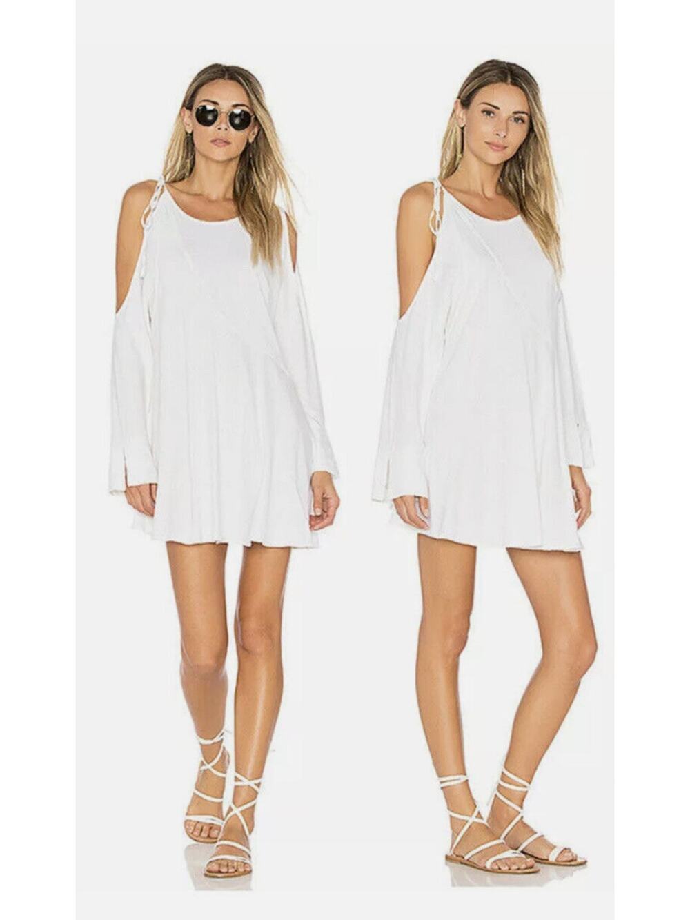 Free People Womens Clear Skies Cold Shoulder Long Sleeve White Mini Dress Small